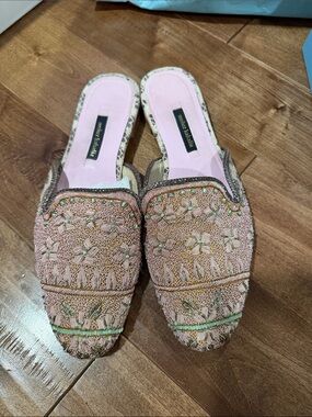 Meher Kakalia Pink Slip-On Embroidered Mules